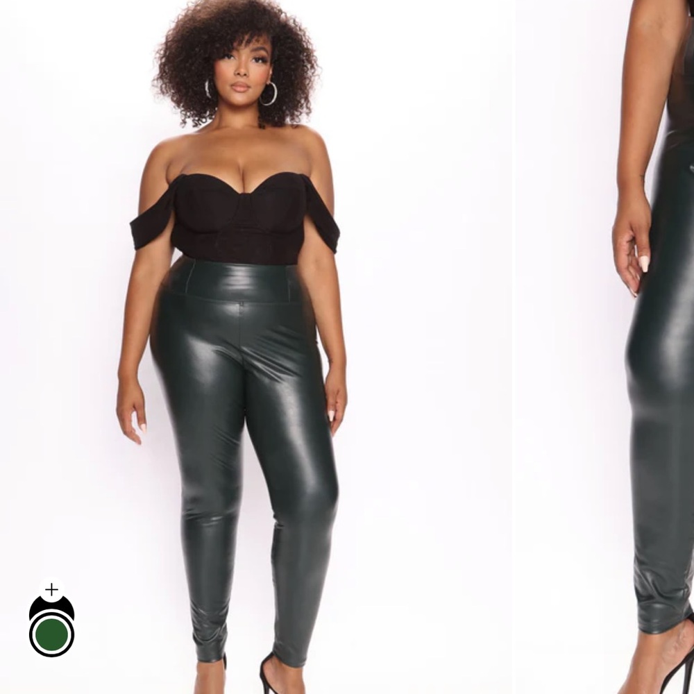 Fashion Nova Faux Leather Leggings - Dark Green